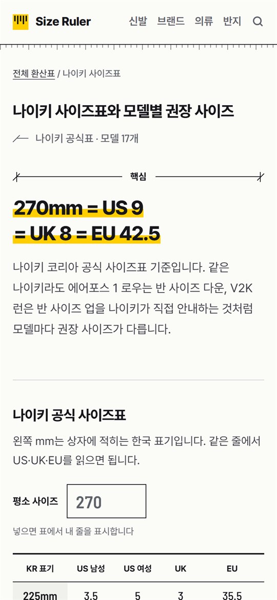 모델별 권장 사이즈와 근거